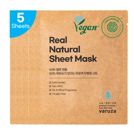[varuza] K-Beauty Real Natural Sheet Mask with Blue Ampoule with Unbleached & Non-fluorescent sheet EWG Verified Non-GMO Cruelty Free No Artificial Fragrance Firming Even Skin Tone Made in Korea (5 PACK, BLUE AMPOULE)