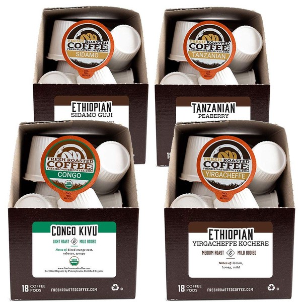Fresh Roasted Coffee LLC, African Varietal Coffee Pod Variety Pack, 72 Count