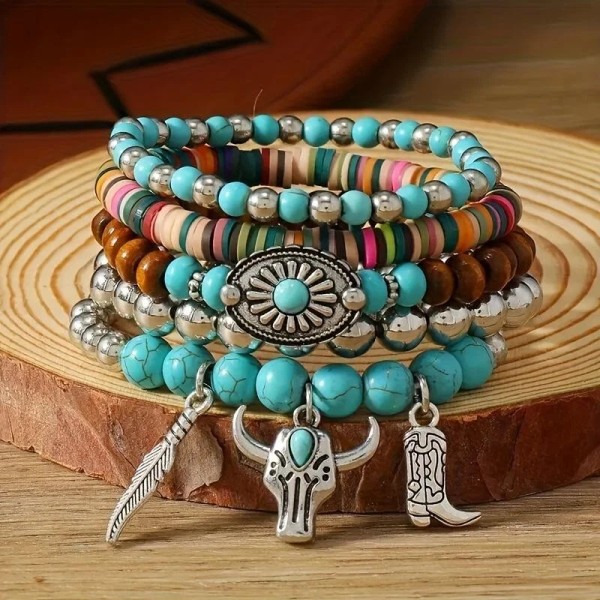 Unbranded 5Pcs Elegant Handmade Beaded Stretch Bracelet For Women With