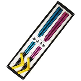 Wakasa Lacquerware Chopsticks Set of 2 Wakasa Lacquerware Chopsticks with Presentation Box, Metallic Dyed Carving, Blue, Purple, Non-slip Treatment, Chopsticks Rest Included