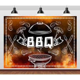 Loccor 5x3ft Fabric BBQ Backdrop Barbecue Tools with Flame Summer Barbecue Party Background Picnic Birthday Party Decorations Photo Studio