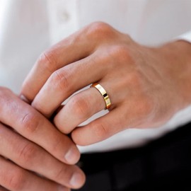 STARCHENIE 18K Gold Plated Ring for Women Men 4MM Wedding Band Solid 925 Sterling Silver Rings Size 8