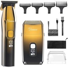 Hatteker Recortadora con afeitadora electrica kit Rasuradora para hombre Cuchilla de afeitar de triple hoja Maquina de rasurar Inalámbrica Cortadora de pelo Kit barba Profesional IPX7 resistente al agua