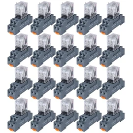 20PCS Electromagnetic Power Relay, 8-Pin 10 AMP 110/120V AC Relay Coil with Socket Base, LED Indicator, DPDT 2NO 2NC - MY2NJ [Applicable for DIN Rail System]