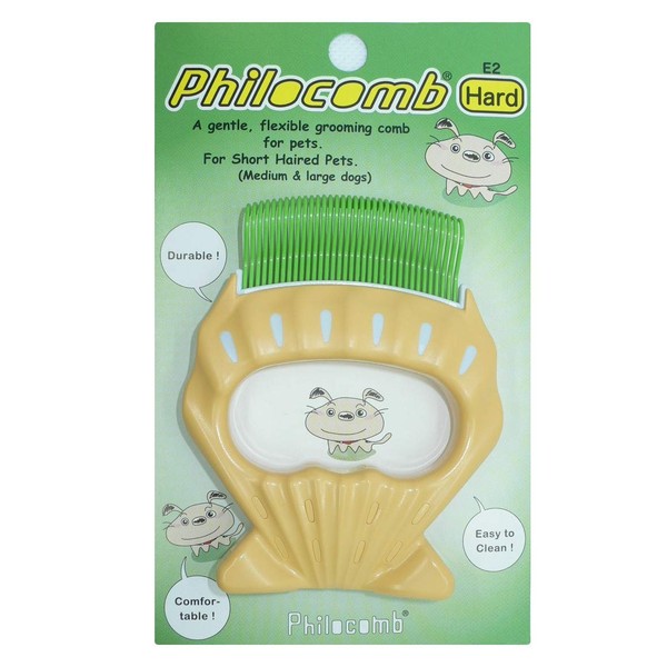 Philocomb E2 Hard (in English package), a gentle, flexible grooming comb for dog..,