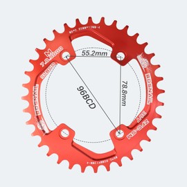 DJC Bike Chainring Asymmetrical 96BCD Round/Oval for XT SLX M6000 / M7000 / M8000 / M9000 MTB 7/8/9/10/11/12 Speed Narrow Wide 30T/32T/34T/36T/38T Tooth (6# Oval Red, 32T)