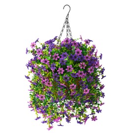 INQCMY Artificial Faux Hanging Flowers Plants Basket for Outdoor Outside Spring Decoration,UV Resistant Fake Silk Daisy in Planter Resistant Look Real for Home Porch Balcony Patio Yard Decor