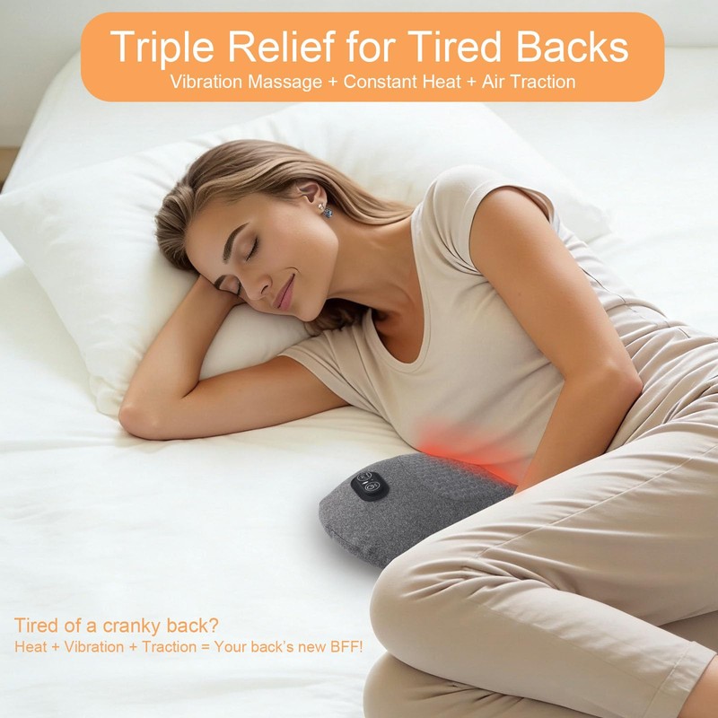 3-in-1 Lumbar Massager with Heating/Vibration/Adjustable Traction Memory foam lumbar pillow