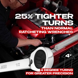 Jaeger 1/2 Inch Reversible TIGHTSPOT 12-Point Ratcheting Combination Wrench, Tight Spaces, 90-Tooth