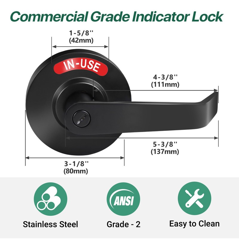 Commercial Privacy Indicator Door Lever Lock - Modern Matte Black