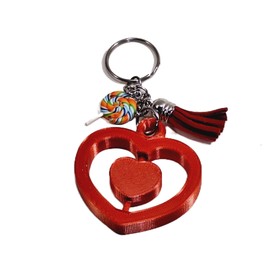 Dual Heart Spinner Customizeable 3d Printed Red Charm With sweet treat charm and tassel Silver Color Key Ring Backpack Charm