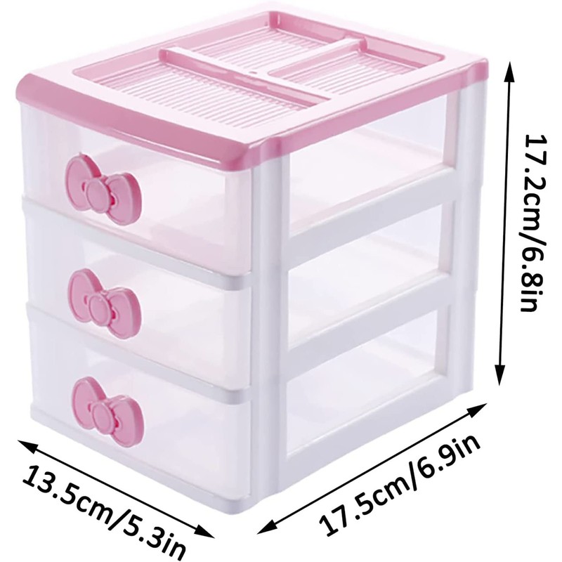 BxuxJar 3 Drawer Storage Organizer Small Plastic Drawer Kawaii Pink