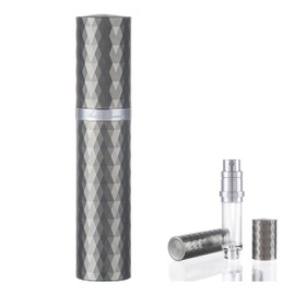 AricizBeauty Travel Perfume Refillable Empty Atomizer 5ml. Pocket Recyclable Portable Sprayer Bottle Pump Dispenser Perfume Cosmetic Container for Men and Women. Fashion Diamond Surface Design (GREY)