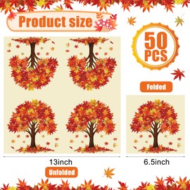 50 PCS Fall Tree Paper Napkins 6.5x6.5 Inch Maple Leaves Party Napkin 3 Ply Watercolor Tree Disposable Dinner Napkins Maple Tree Luncheon Napkin for Autumn Thanksgiving Harvest Kitchen Party Supplies