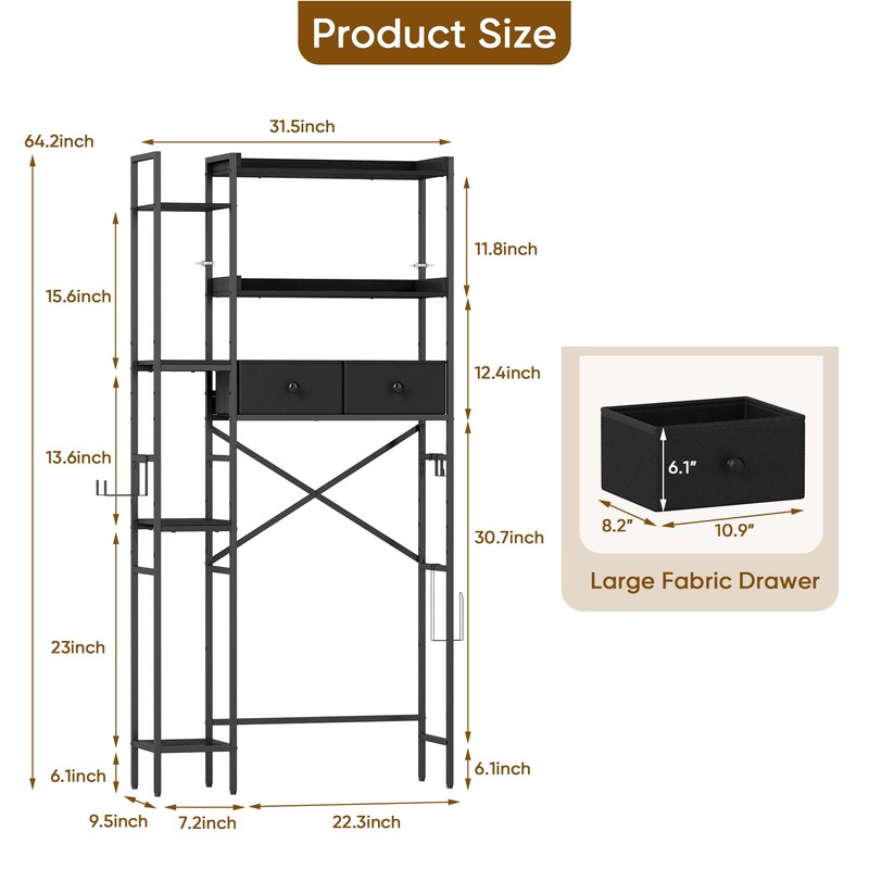 Suuiwau Over The Toilet Storage with 2 Drawers - 7