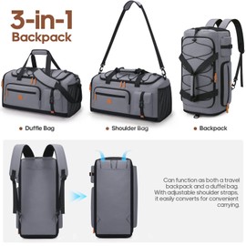 Gym Bag for Men and Women with Shoe & Laptop Compartment, 3-in-1 Sports Travel Duffel Bag Anti-Theft Weekender Carry-On Backpack for Airplane & Workout, Overnight Travel Bag,35L (Dark Grey, Medium)