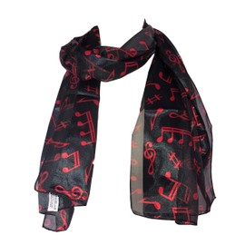 Pamper Yourself Now Musical Notes and treble clef thin scarf. Great present/gift for music lovers, Lovely music scarf for choirs and musical groups. (black/red)
