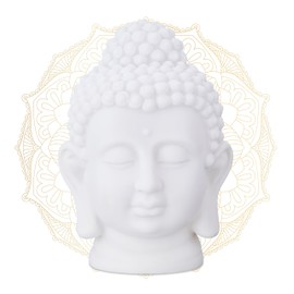Relaxdays 2 x Buddha Head, Plastic, Buddha Figure, H x D: 17 x 12 x 10 cm, Zen Decoration for Living Room and Bathroom, Feng Shui Decoration, White