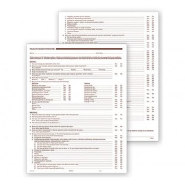 Dental Health History Questionnaires 2 Sided No Hole Punch