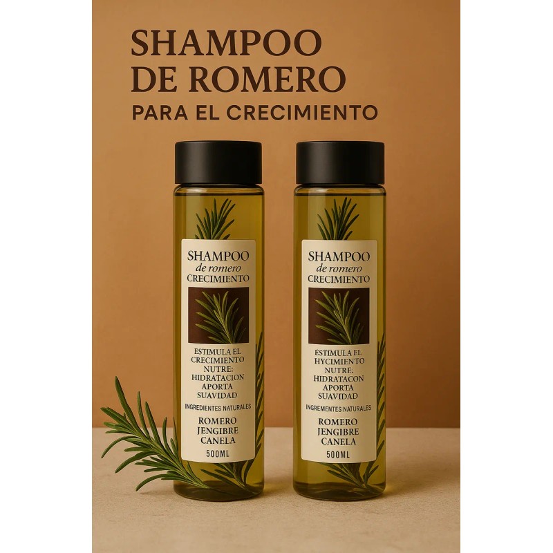 2 Shampoo Natural Romero Acelera Crecimiento Cabello Brillo