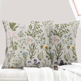ECZOIL Set of 2 Cushion Covers for 45 x 45 cm, Colourful Plants Flowers Pattern Pillowcase with Zip for Living Room Sofa Bedroom Vintage Flower