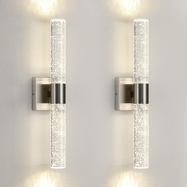 CCYCOL Modern LED Wall Sconces Set of Two - 4000K Dimmable Crystal Bathroom Sconces Wall Lighting Indoor Brushed Nickel Vanity Light Fixture Wall Mount Wall Lights for Bedroom Living Room,18 Inch