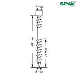 Viti per terrazze, 5 x 40 mm, 180 pezzi, filettatura di fissaggio, testa cilindrica, T-STAR plus T25, punta CUT, acciaio inox A2-800000288210