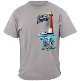 Patriotic Shirts Men Striped Bass Sea Bass Black Fish Tshirts - Gray - XX-Large