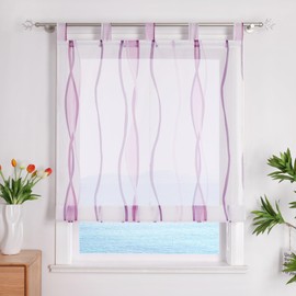 ESLIR Roman Blind with Eyelets, Kitchen Roman Curtains, Transparent Tab-Top Roller Blind Curtains with Wave Print, Modern Voile Purple, W x H 80 x 140 cm, Pack of 1