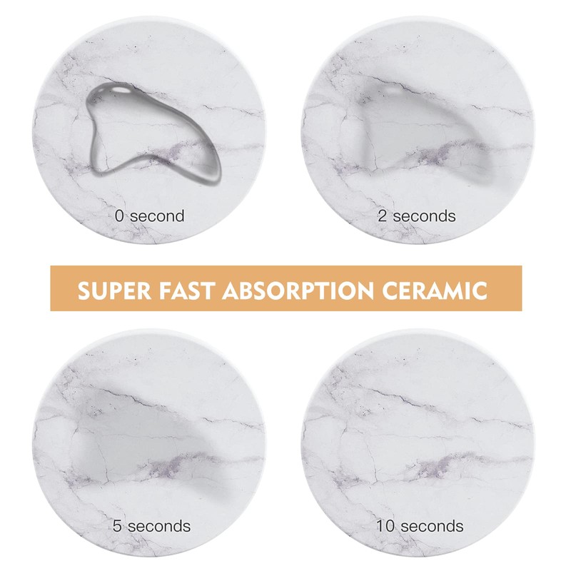White Coasters,Geichan Coasters Set of 6, Ceramic Marble Coaster with