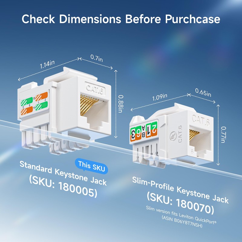 Cable Matters [UL Listed] 25-Pack 10Gbps Cat6 Keystone Jacks, RJ45