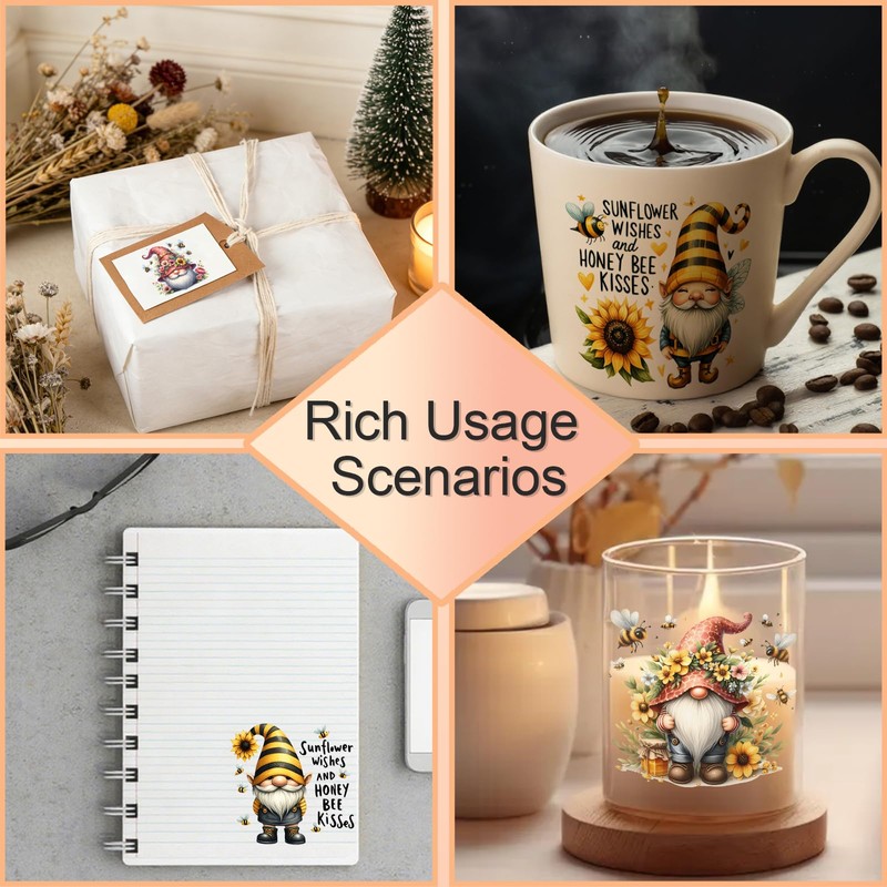 Elewins 4 PCS Watercolor bee Gnomes Cuttable UV DTF Stickers