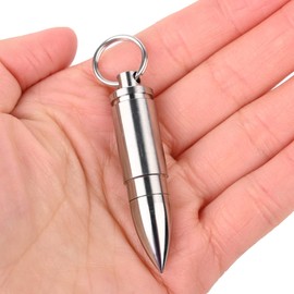 NHDT SW802 Keychain Pill Holder, Bullet Pendant Design, Portable TC4 Titanium9(Not Stainless Steel) Alloy Waterproof Pill Box Container for Purse or Pocket, Mini EDC Pill Case for Outdoor Travel.
