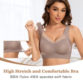 DOCUMO Seamless Bras for Women No Underwire Comfortable Push Up Wireless Bra Full Coverage Bras Back Smoothing T Shirts(Grey,2X-Large)