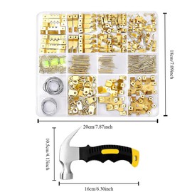 ZAselect 331Pcs Picture Hanging Kit, Picture Hangers, Heavy Duty Frame Hooks Assortment with Picture Wire, D Rings, Hardware Nails, Eye Hooks, Golden Heavy Duty Frame Hooks for Frames Mounting
