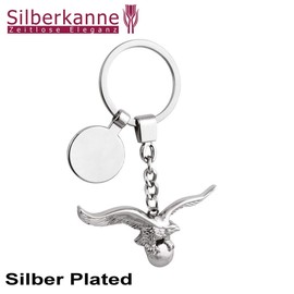 SILBERKANNE Eagle Key Ring with Plate 9.5 x 6.0 cm Premium Silver Plated Elegant Silver Plated in Top Workmanship, silver