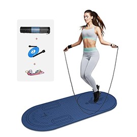 LERYG 8mm Jump Rope Mat Fitness Exercise Mat Durable, Non-Slip, Workout Mats with Jump Rope & Carrying Bag for Home Gym Flooring(55"x 24") in Blue