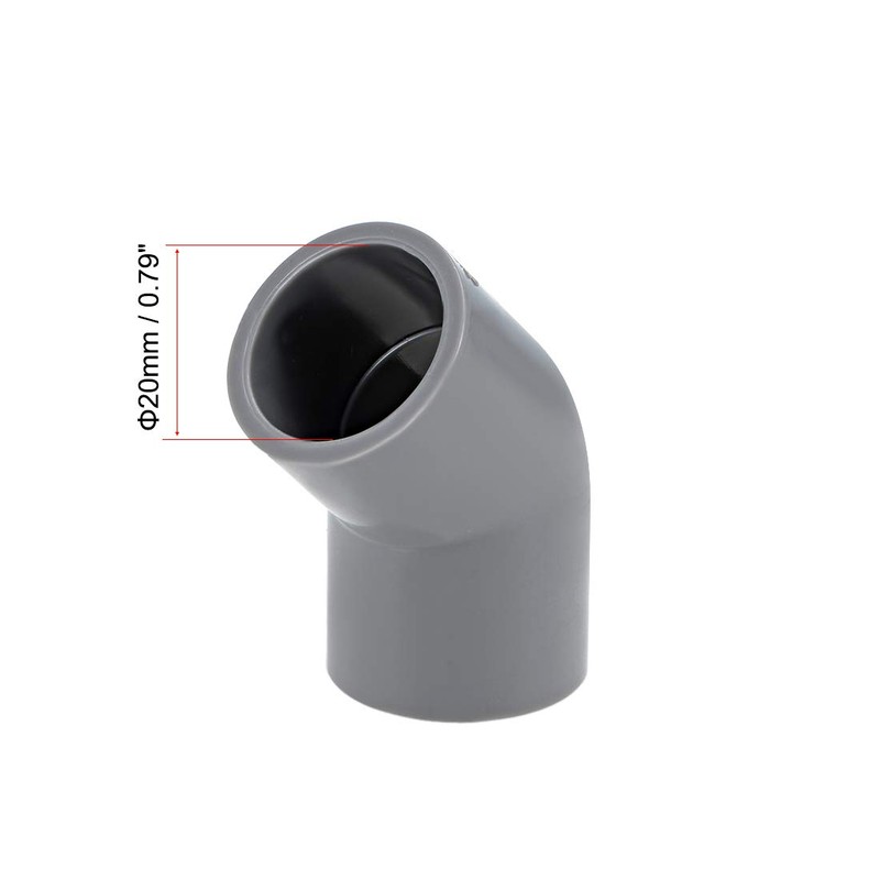 sourcing map PVC Pipe Fitting 45 Degree Elbow Gray 20mm