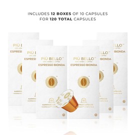 Piu Bello Espresso Bionda Coffee Pods - Nespresso Machine (Original) Compatible Capsules Pack - Rich & Balanced Taste - Strong Italian Espresso Flavored - Kosher Certified (120 Count Single Flavor)