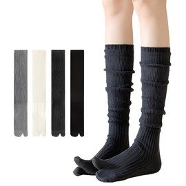 Antcher 4 Pairs Women's Slouch Socks, Cotton Knee High Socks, Split Toe Tabi Socks for Ladies Girls