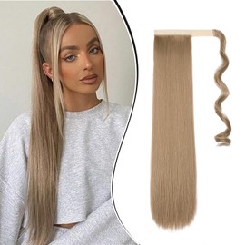 Dcbaboo Ponytail Hairpiece Braid Extensions Straight Long 55 cm Wrapped Ponytail Extension Hair Extension Braid Clip in Synthetic Straight Ponytail Extension Synthetic Hair, Sandy Blonde