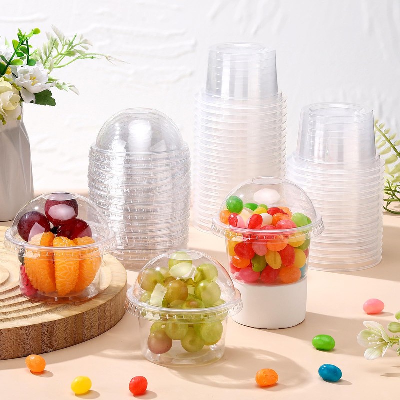 SiliFine 3.5 Oz-100 Sets Clear Plastic Cups with Dome Lids