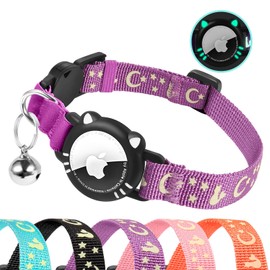 Ytanest Reflective Airtag Cat Collar, Breakaway Cat Collar with Air Tag Holder for Cats, Kittens, Purple, S(9-11 Inch)