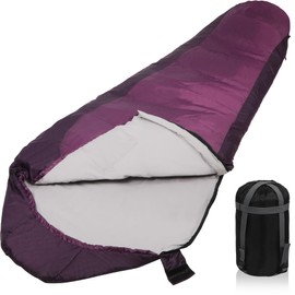 REDCAMP Ultra Lightweight Mummy Sleeping Bag for Backpacking, Comfort for Adults Warm Weather, Hooded with Compression Sack, Purple