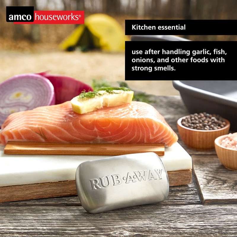 Amco Rub-a-Way Bar, Stainless Steel Odor Absorber (4" x 2.25")