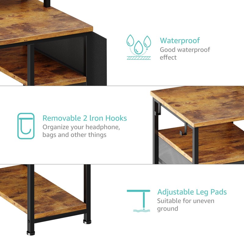 Lufeiya Gaming Desks with Led Lights and Power Outlets, 55