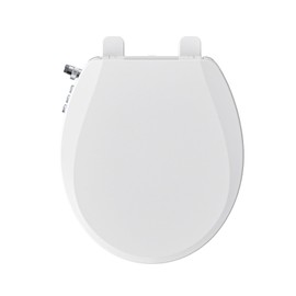 Clirass Bidet Toilet Seat, Soft Close Round Toilet Seat, Button control Feminine/Posterior Wash Switch, Knob Control Water Pressure,White Bidet Seat Attachment with Brass inlet