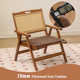 Wooden Rattan Folding Chair, Outdoor Portable Leisure Chairs with Low Seat, Backrest and Seat Cushion, Ideal for Balcony, Reading Room, Patio, Lawn