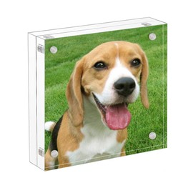 Acrylic Photo Frames, 4x4 Inch Photo Block Horizontal Magnet Double Sided Picture Frame Set with Microfiber Cloth, 10 + 10MM Thickness Clear Picture Frame Desktop Display