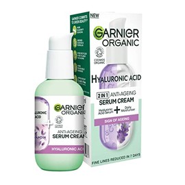 Garnier Organic Lavandin and Hyaluronic Acid Serum Cream, 2 in1 Formula With Hyaluronic Acid serum and Hydrating Moisturiser, Replumps Skin and Reduces Fine Lines, Organic and Vegan Formula, Clear, 50 ml